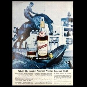 2 ADS 1960 Yellowstone Bourbon Whiskey/Old Gold Cigarette print ad photo VINTAGE